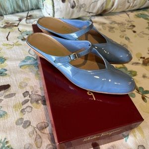 Salvatore Ferragamo Sky Blue Patent Leather Mules